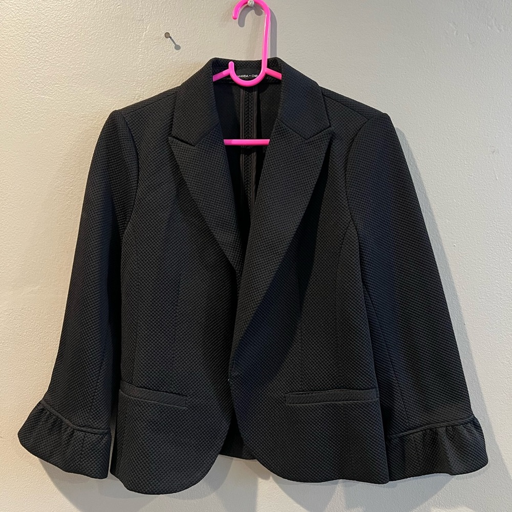 Amanda + Chelsea Women’s Black Textured Blazer Jacket Ruffle Sleeves Career 6